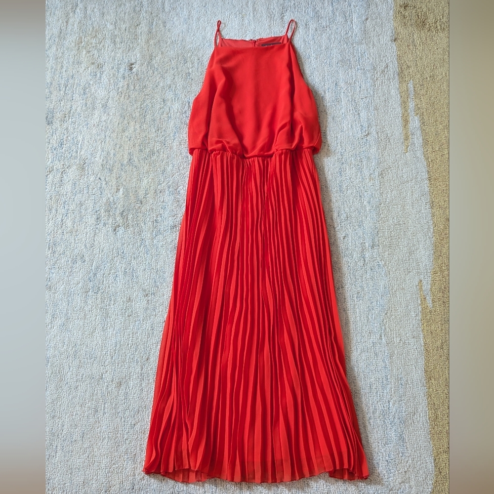 Sam Edelman Vibrant Orange Pleated Midi Dress